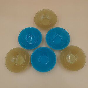 6 Vintage ARC France Glass 6.5” x 1.8” deep Bowls Matte 3 Yellow 3 Blue Set
